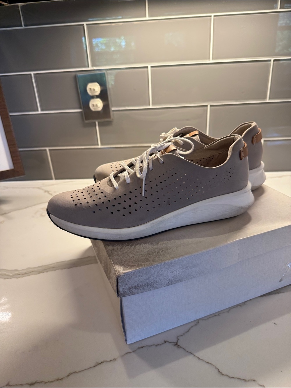 Clarks Women's Perforated Lace-Up Unstructured Sneakers - Light Gray, Size 10